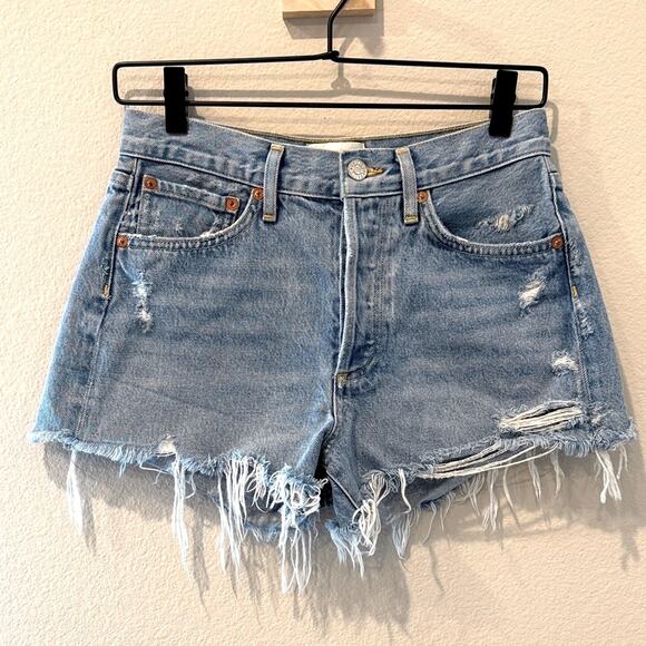 Agolde Button Fly Parker Distressed Denim Jean Shorts Size 24 Waist - Picture 1 of 8
